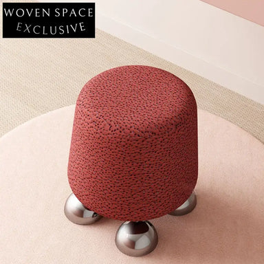 Modern Round Linen Fabric Stool, Stainless Steel Base, Versatile Living Room Ottoman