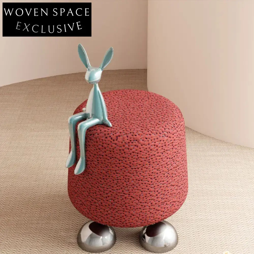 Modern Round Linen Fabric Stool, Stainless Steel Base, Versatile Living Room Ottoman