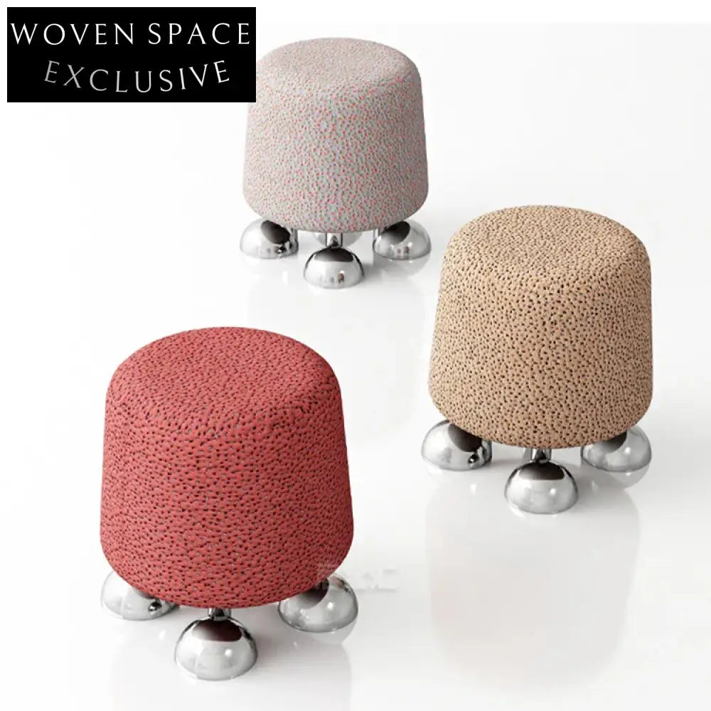 Modern Round Linen Fabric Stool, Stainless Steel Base, Versatile Living Room Ottoman