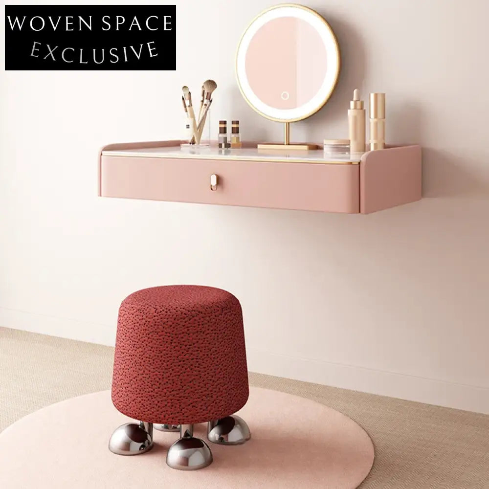 Modern Round Linen Fabric Stool, Stainless Steel Base, Versatile Living Room Ottoman