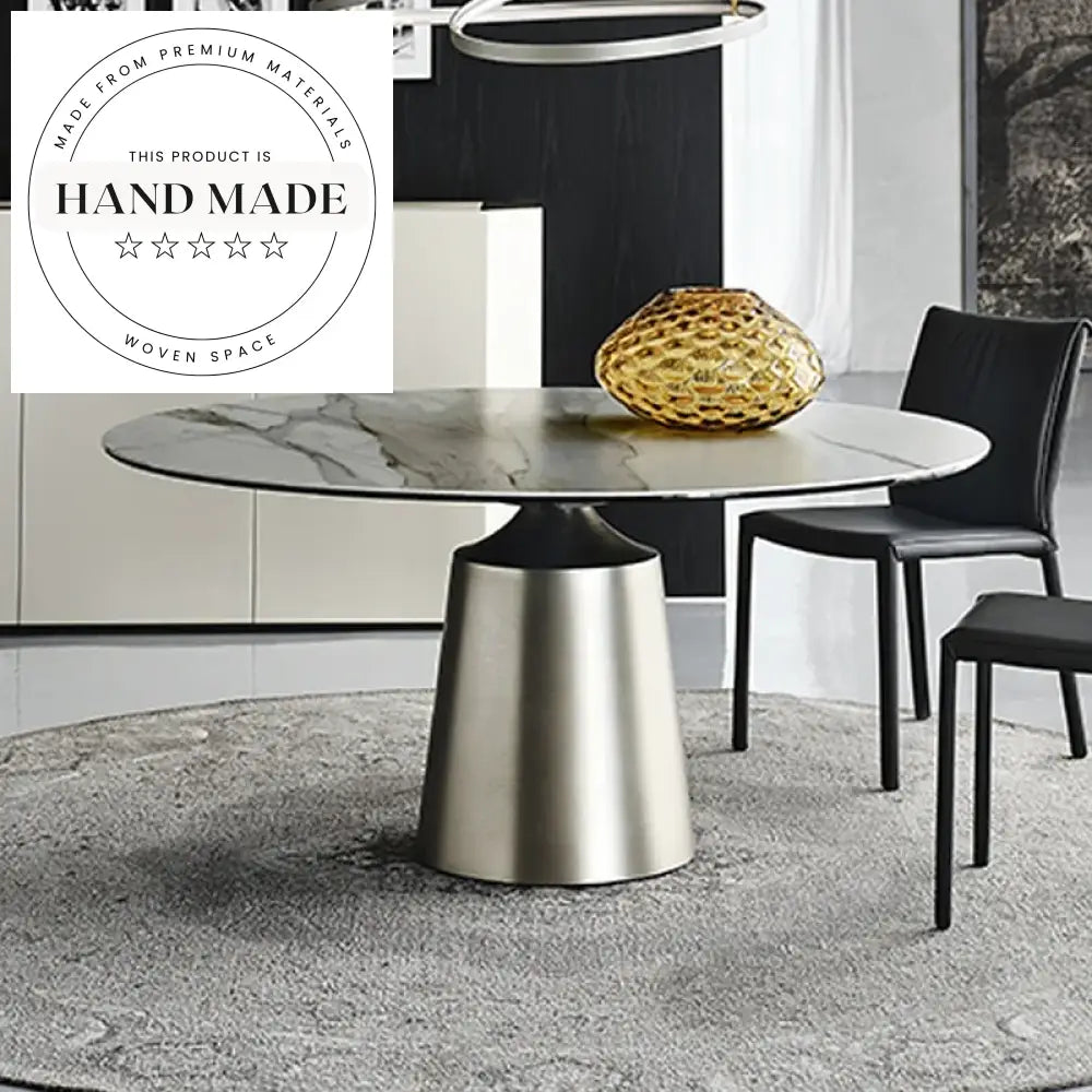 Modern Round Marble Ceramic Rotating Top Black Leg Dining Table
