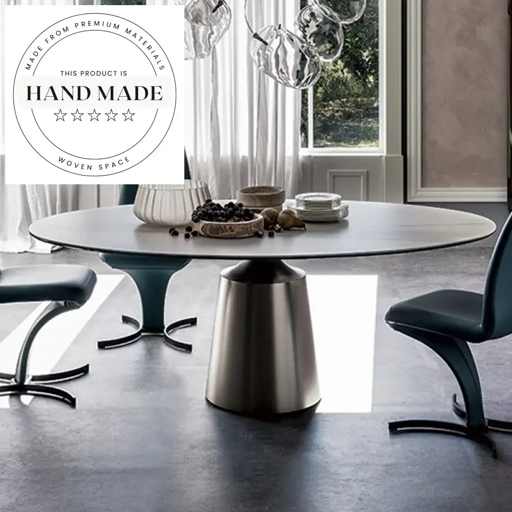 Modern Round Marble Ceramic Rotating Top Black Leg Dining Table