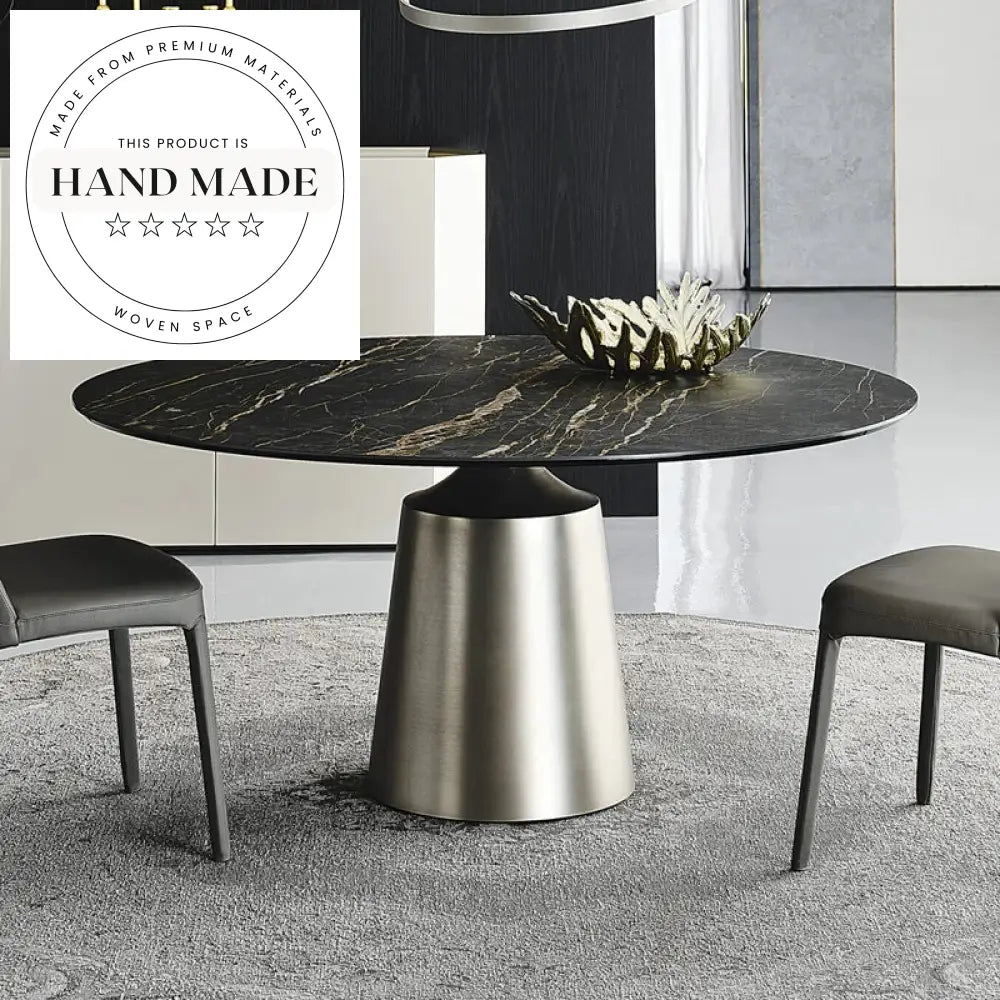 Modern Round Marble Ceramic Rotating Top Black Leg Dining Table