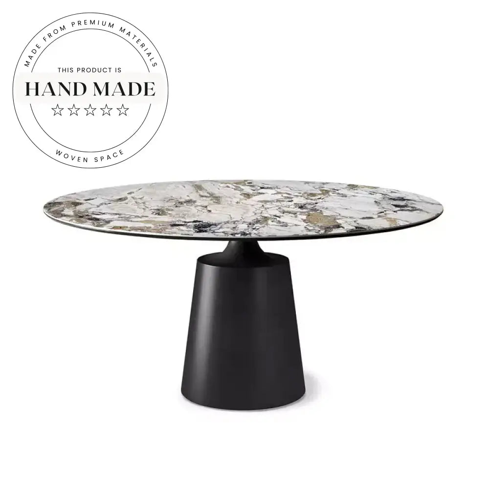 Modern Round Marble Ceramic Rotating Top Black Leg Dining Table