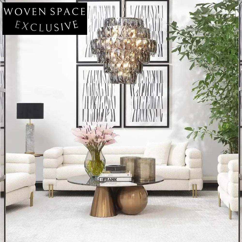 Modern Round Marble Coffee Table with Geometric Stainless Steel Base