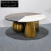 Modern Round Marble Coffee Table with Geometric Stainless Steel Base