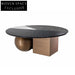 Modern Round Marble Coffee Table with Geometric Stainless Steel Base