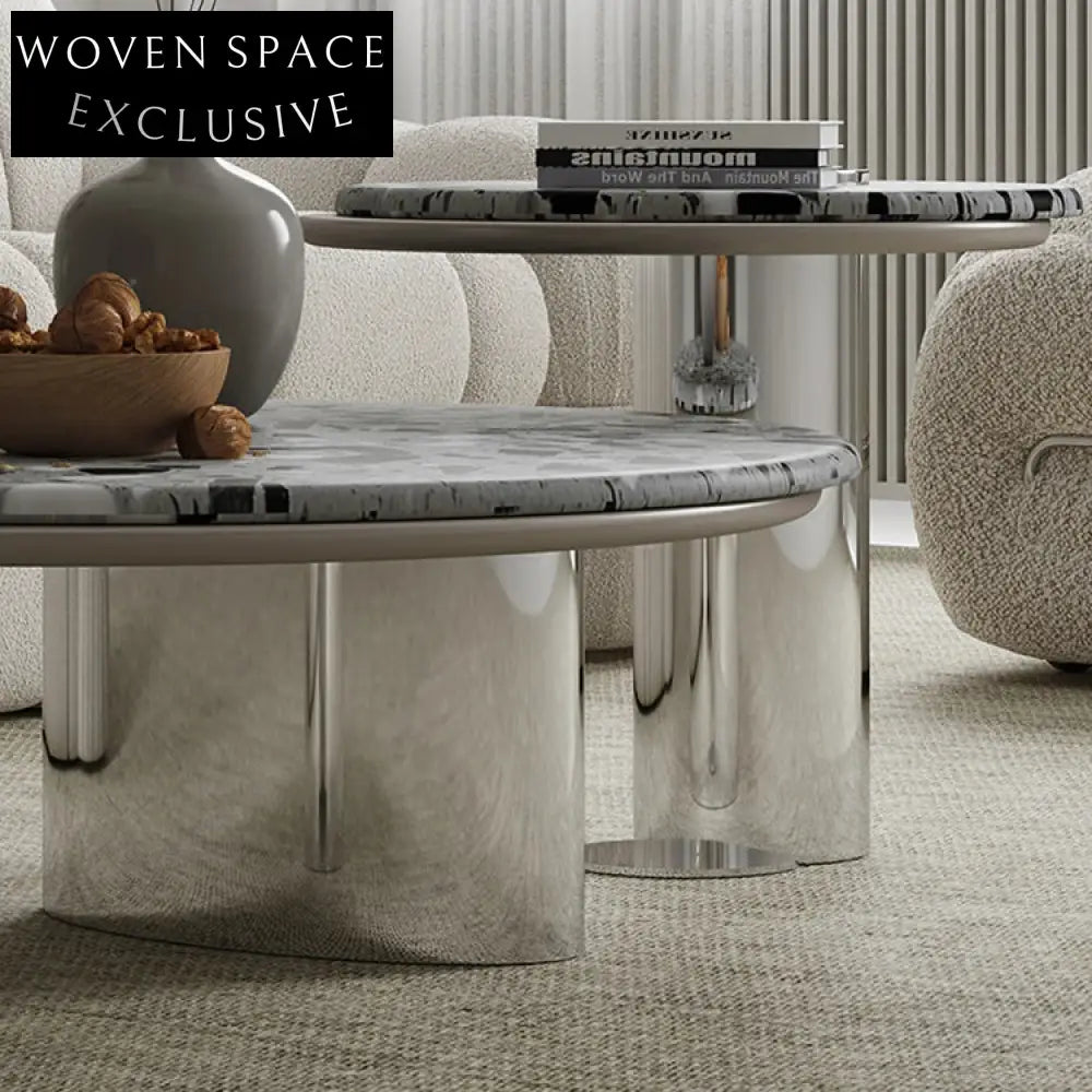 Modern Round Marble Nesting Design Coffee Table Set for Living Rooms