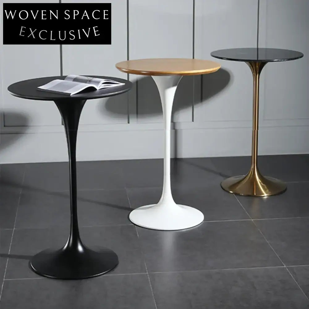 Modern Round Marble Top High Bar Table, Sturdy Metal Base