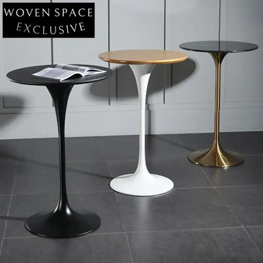 Modern Round Marble Top High Bar Table, Sturdy Metal Base