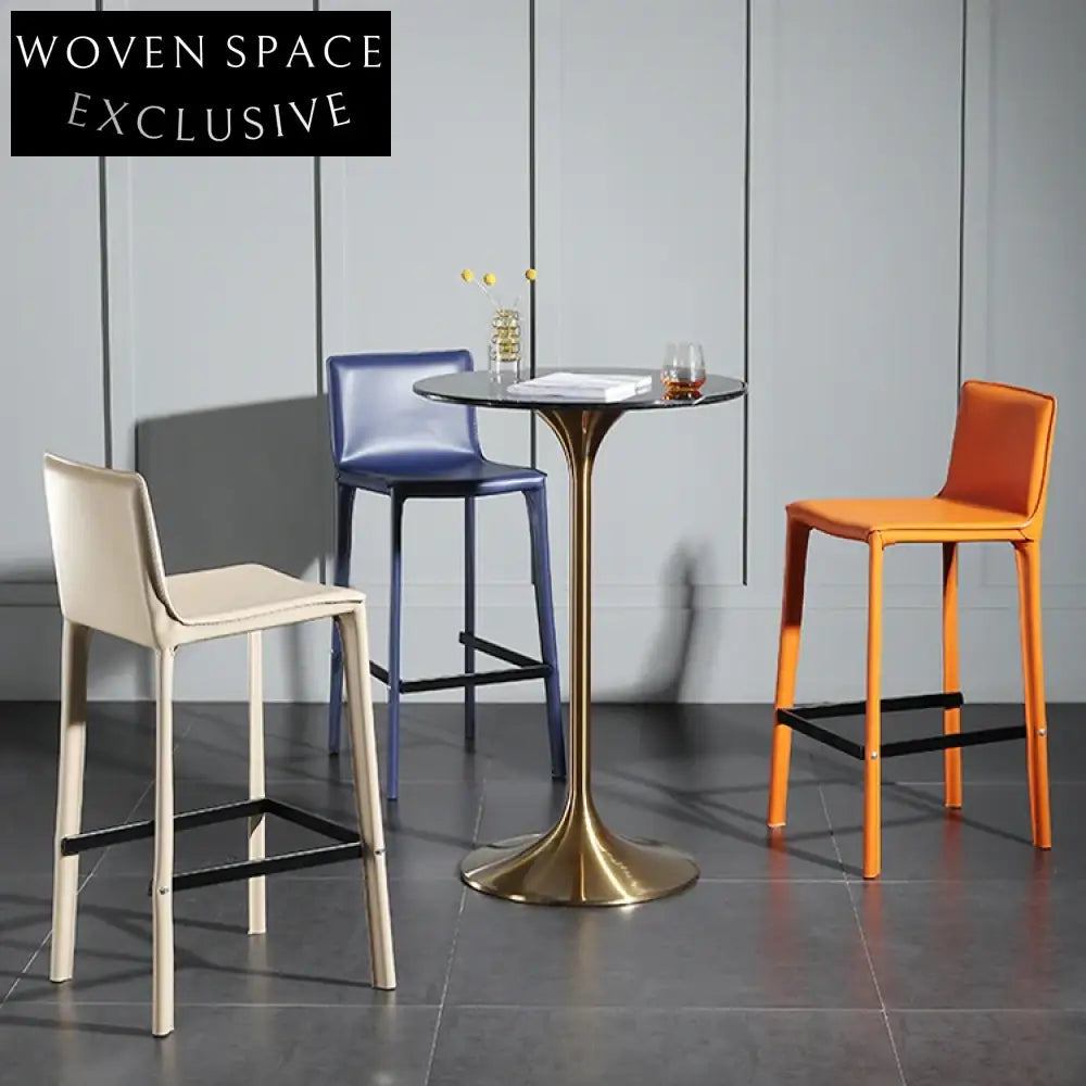 Modern Round Marble Top High Bar Table, Sturdy Metal Base