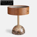 Modern Round Marble Top Nightstand with Drawer, Minimalist Bedside Accent Table