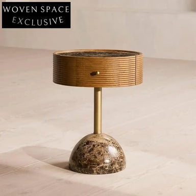 Modern Round Marble Top Nightstand with Drawer, Minimalist Bedside Accent Table