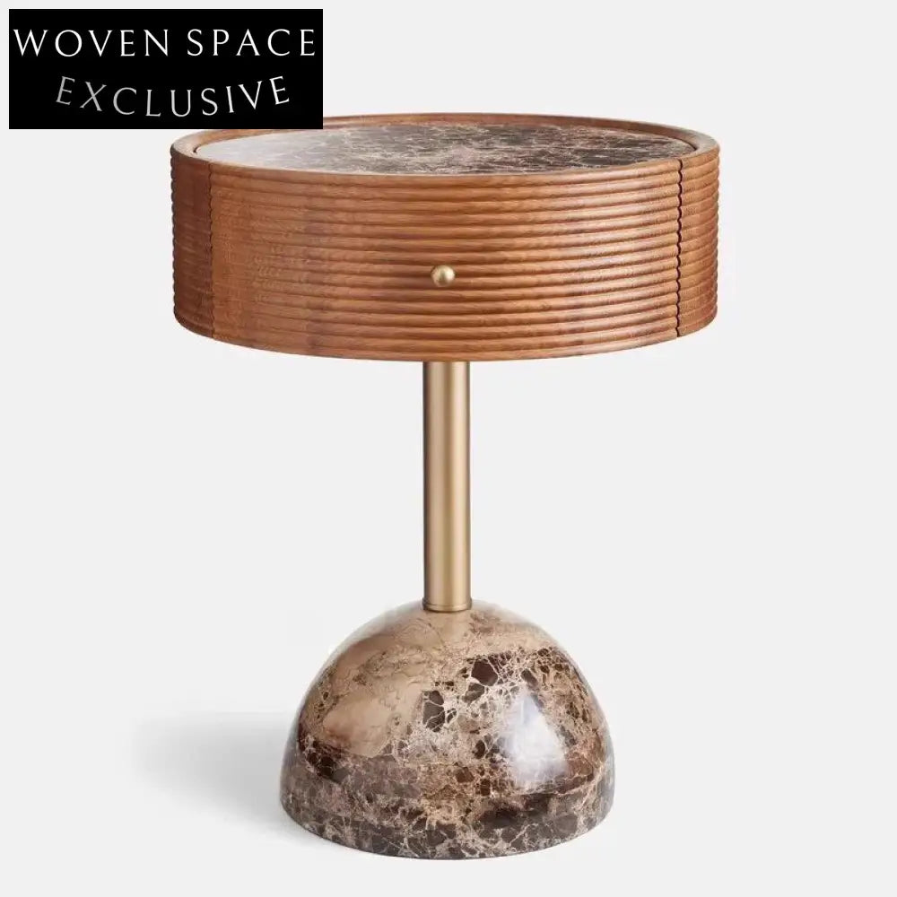 Modern Round Marble Top Nightstand with Drawer, Minimalist Bedside Accent Table