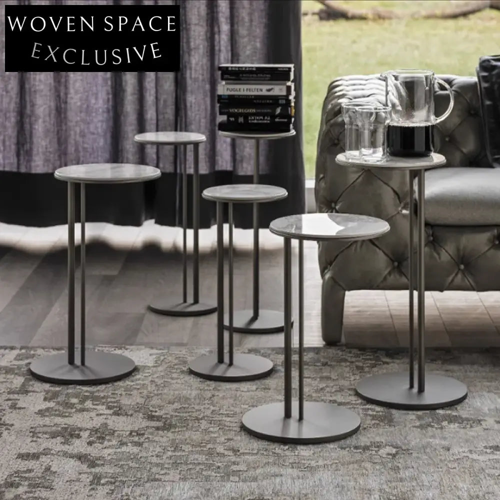 Modern Round Marble Top Side Table with Metal Base Coffee Table