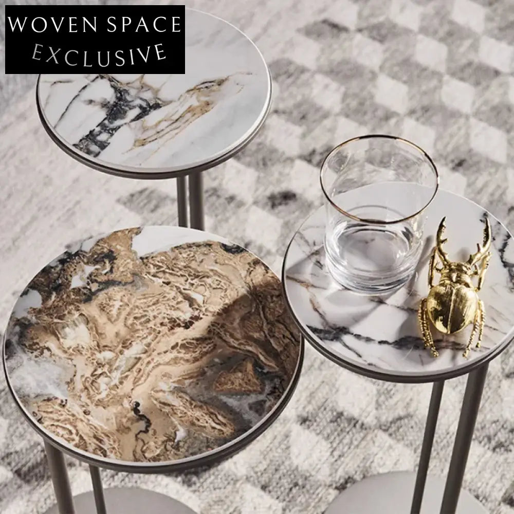 Modern Round Marble Top Side Table with Metal Base Coffee Table