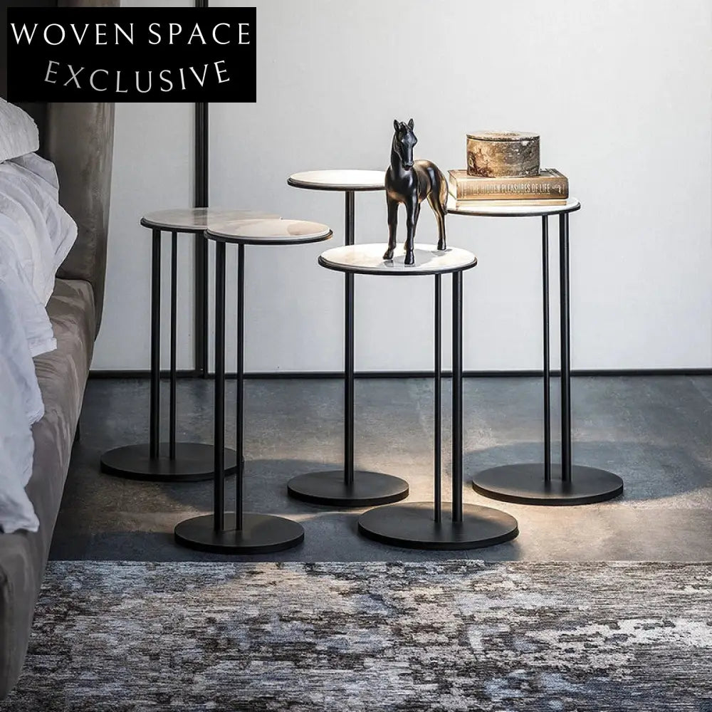 Modern Round Marble Top Side Table with Metal Base Coffee Table
