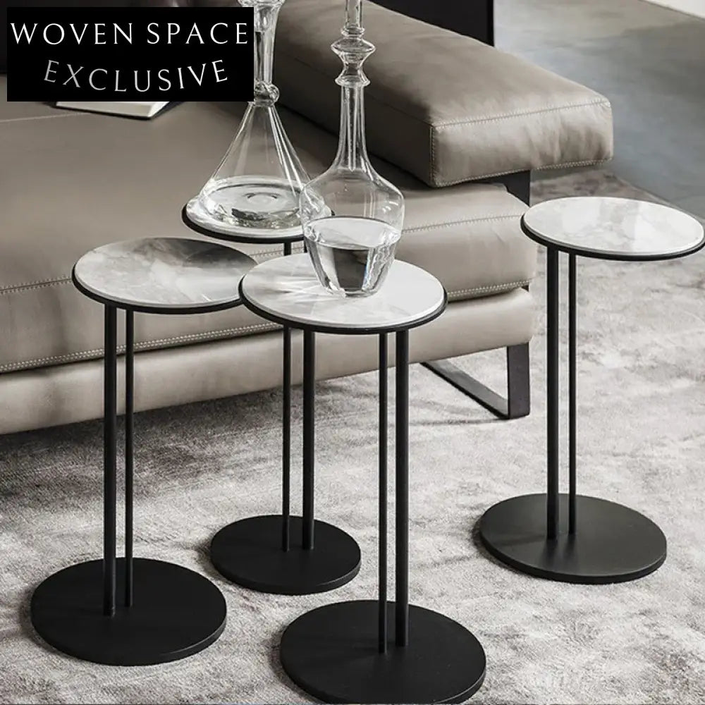 Modern Round Marble Top Side Table with Metal Base Coffee Table