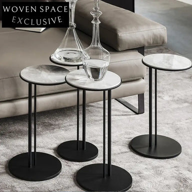 Modern Round Marble Top Side Table with Metal Base Coffee Table