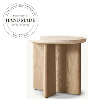 Modern Round Marble Top Wooden Designer Living Room Side Table