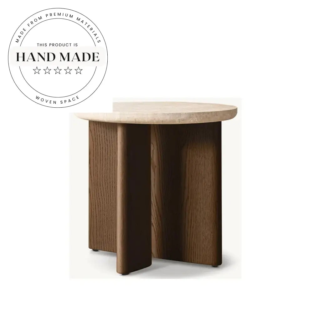 Modern Round Marble Top Wooden Designer Living Room Side Table