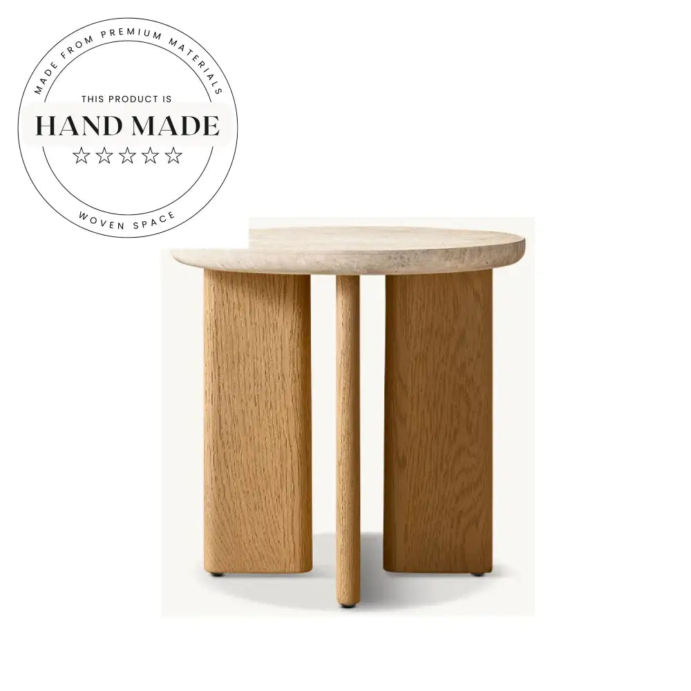 Modern Round Marble Top Wooden Designer Living Room Side Table