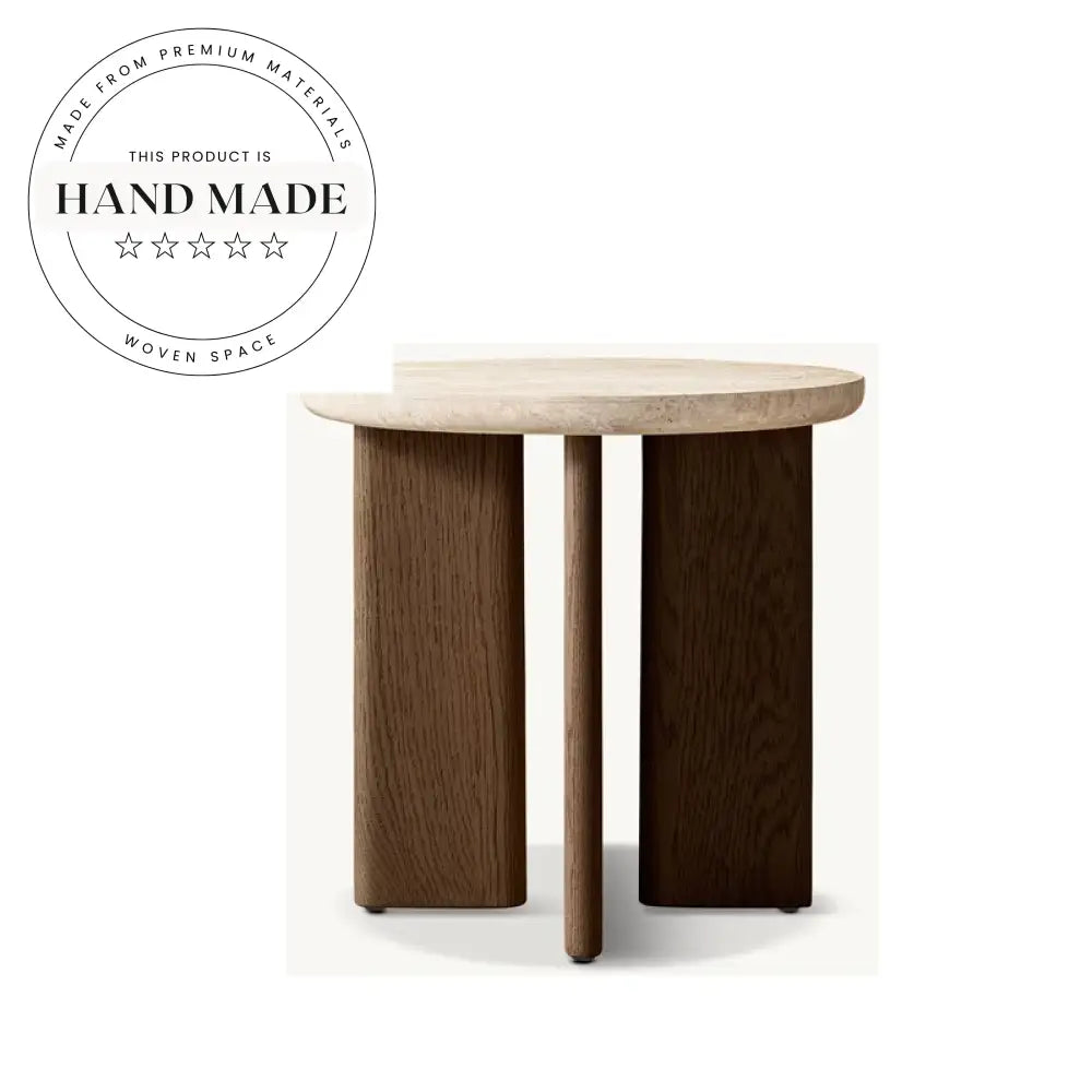 Modern Round Marble Top Wooden Designer Living Room Side Table