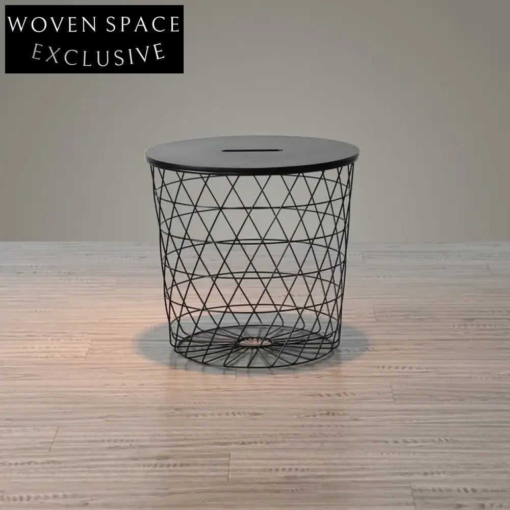 Modern Round MDF Top Metal Drum Storage Accent Side Table