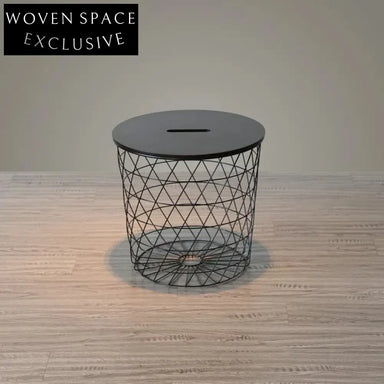 Modern Round MDF Top Metal Drum Storage Accent Side Table