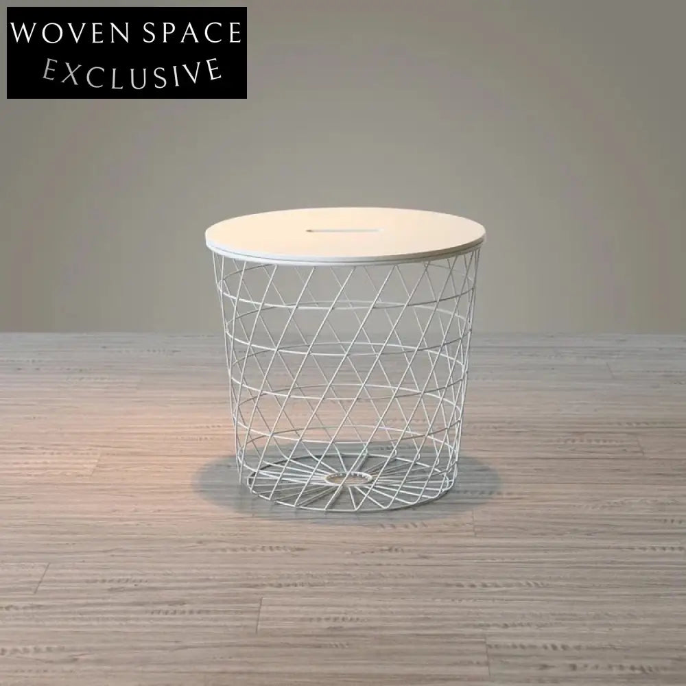 Modern Round MDF Top Metal Drum Storage Accent Side Table