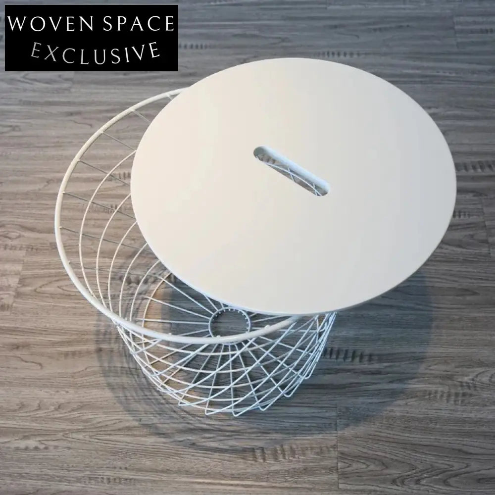 Modern Round MDF Top Metal Drum Storage Accent Side Table