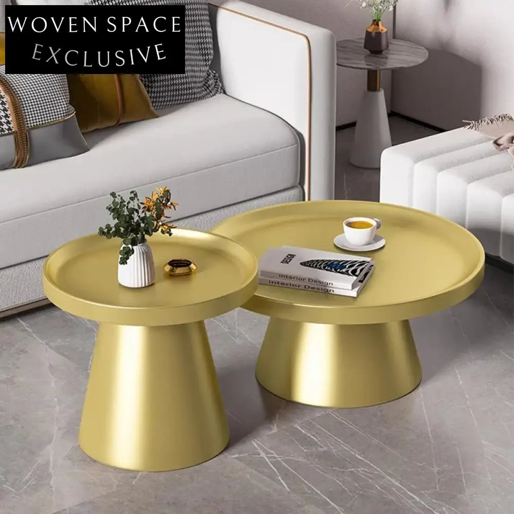 Modern Round Metal Coffee Table Set for Living Room, Black & White Iron Side Tables