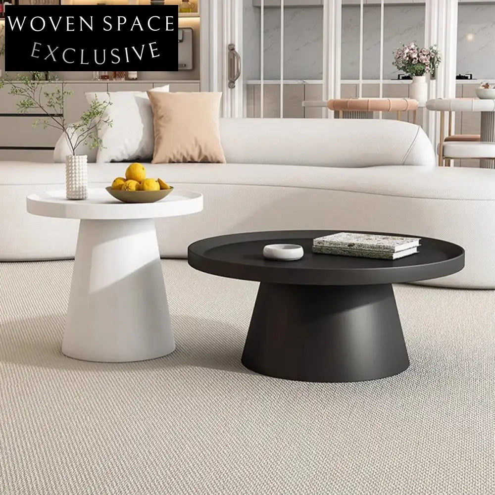 Modern Round Metal Coffee Table Set for Living Room, Black & White Iron Side Tables