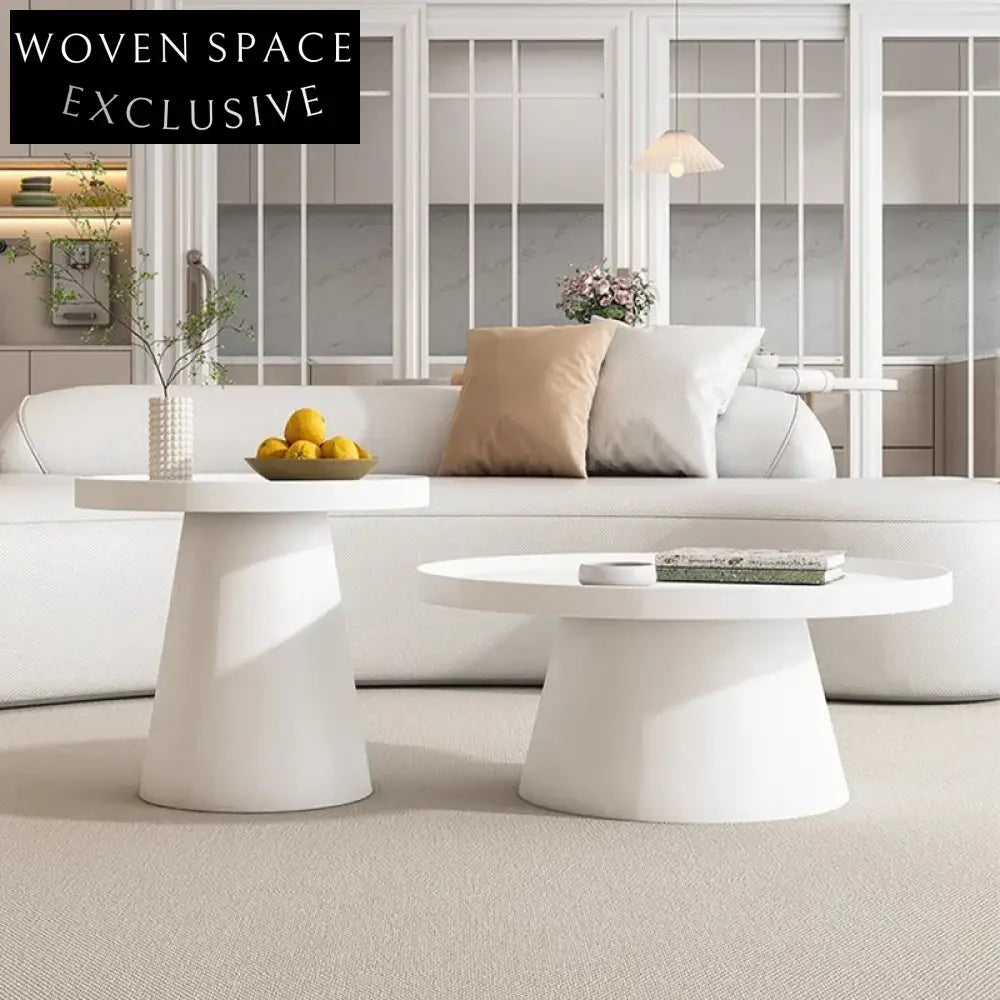 Modern Round Metal Coffee Table Set for Living Room, Black & White Iron Side Tables