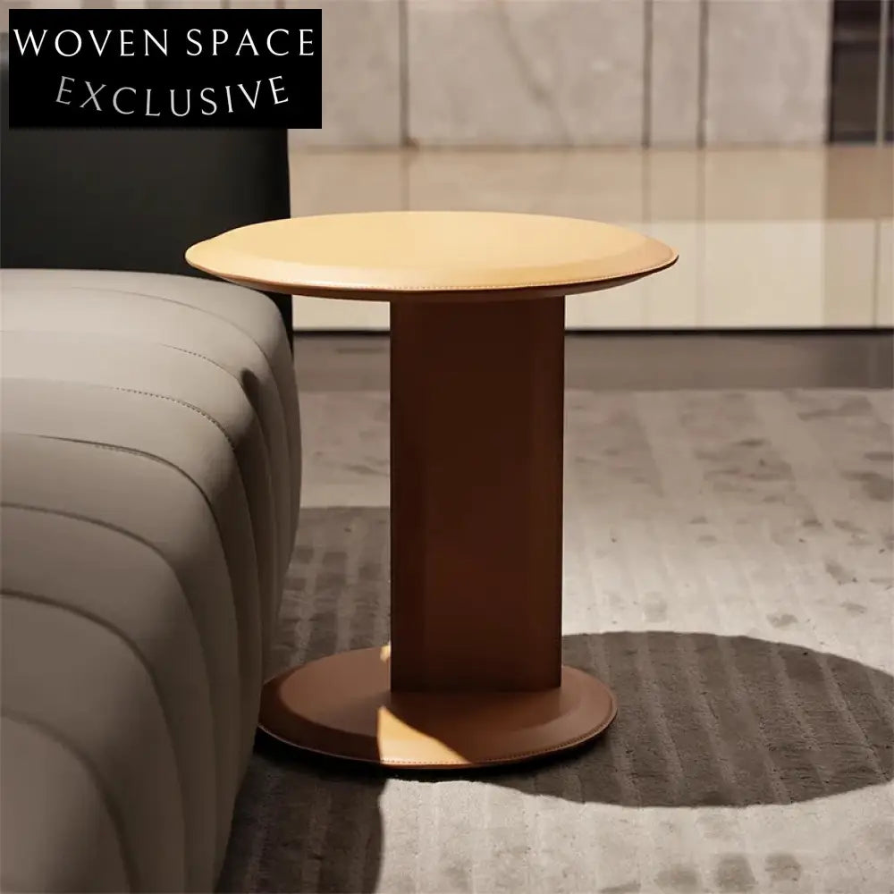 Modern Round Metal Coffee Table with Leather Top for Living Room Decor