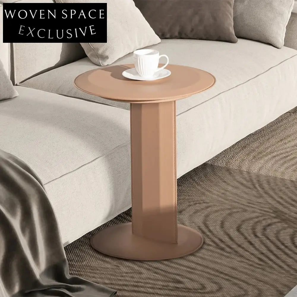 Modern Round Metal Coffee Table with Leather Top for Living Room Decor