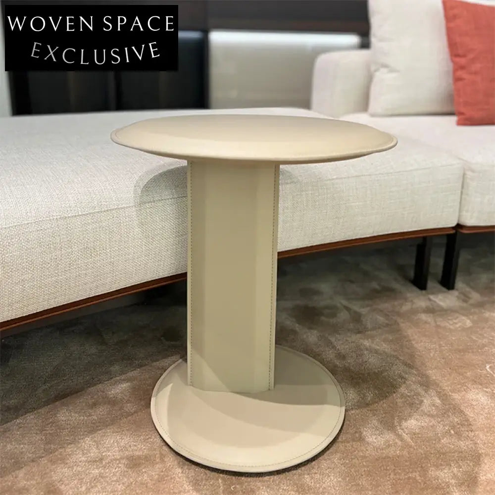 Modern Round Metal Coffee Table with Leather Top for Living Room Decor