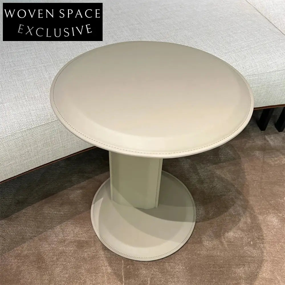 Modern Round Metal Coffee Table with Leather Top for Living Room Decor