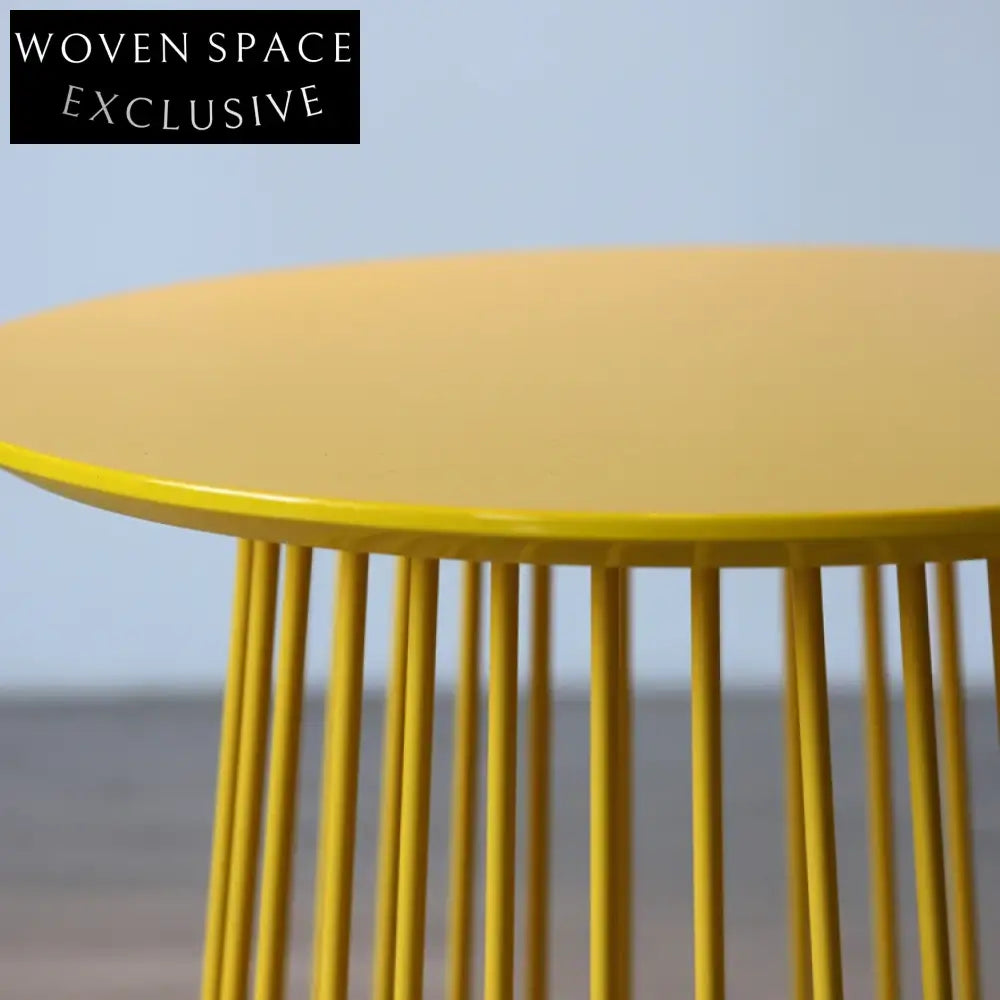 Modern Round Metal Wire Side Table, Wood Top Accent Table