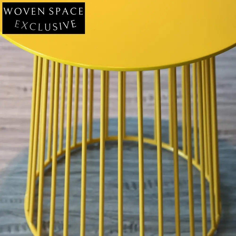 Modern Round Metal Wire Side Table, Wood Top Accent Table