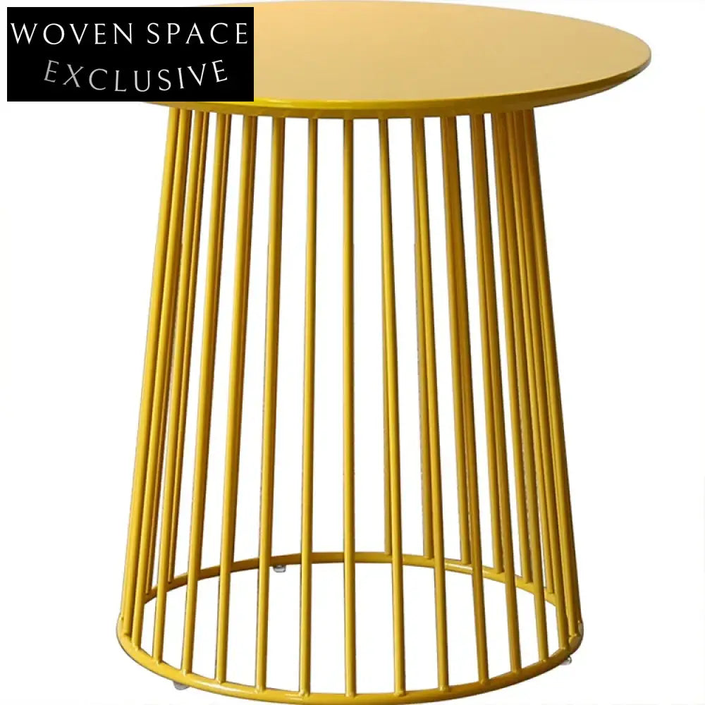 Modern Round Metal Wire Side Table, Wood Top Accent Table