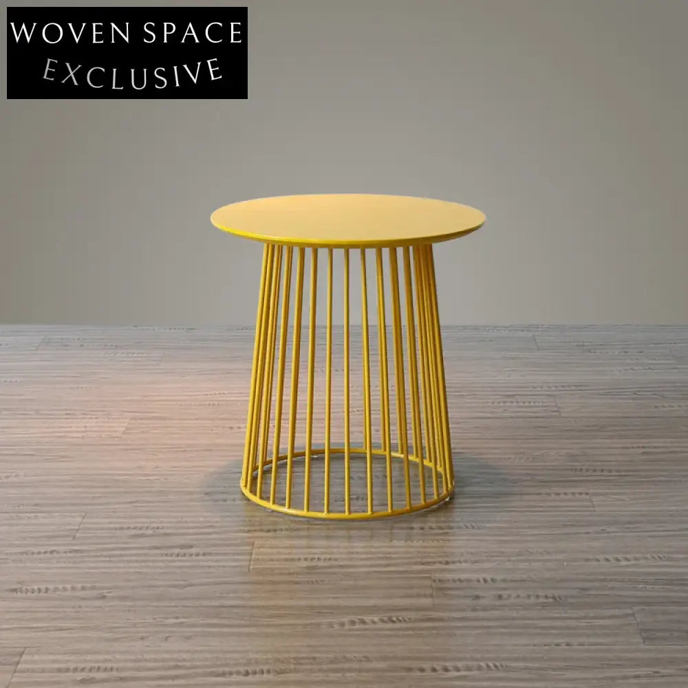 Modern Round Metal Wire Side Table, Wood Top Accent Table