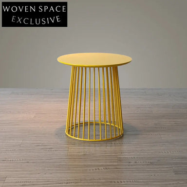 Modern Round Metal Wire Side Table, Wood Top Accent Table
