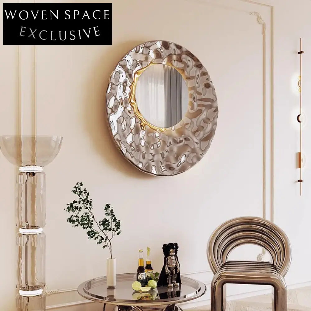 Modern Round Mosaic Mirror Stainless Steel Wall Art Decor for Home
