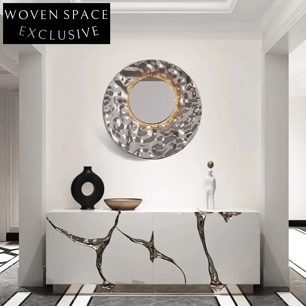 Modern Round Mosaic Mirror Stainless Steel Wall Art Decor for Home