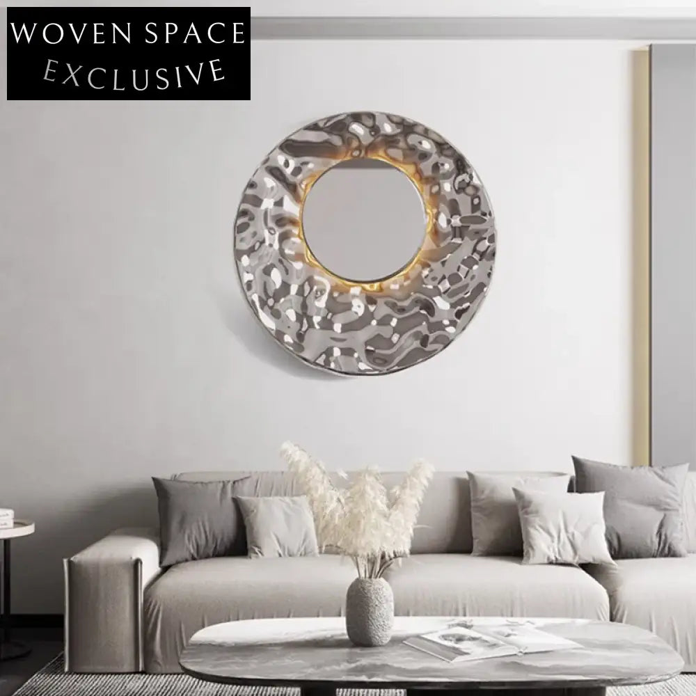 Modern Round Mosaic Mirror Stainless Steel Wall Art Decor for Home