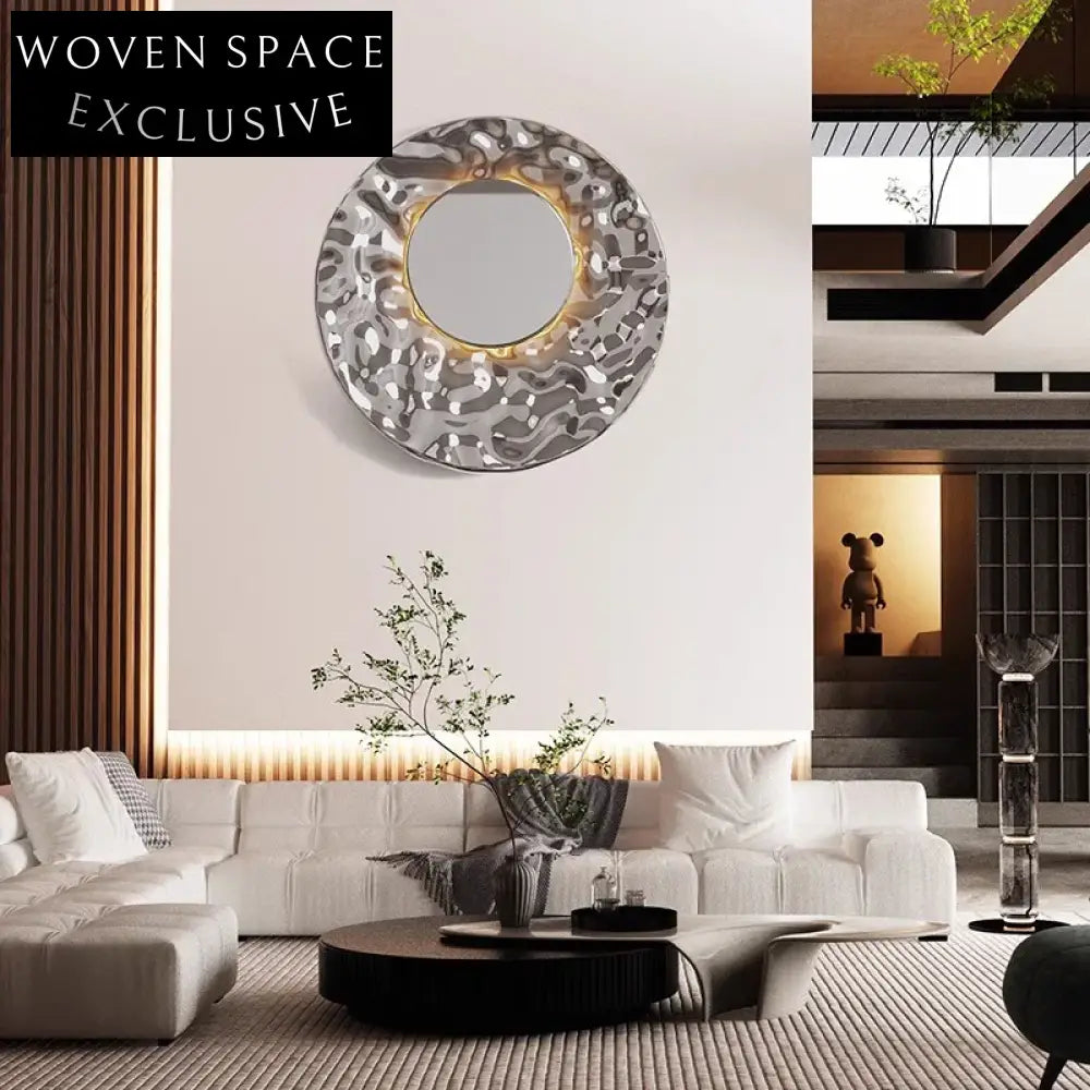 Modern Round Mosaic Mirror Stainless Steel Wall Art Decor for Home