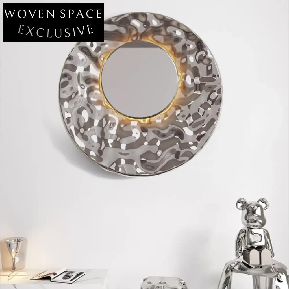 Modern Round Mosaic Mirror Stainless Steel Wall Art Decor for Home