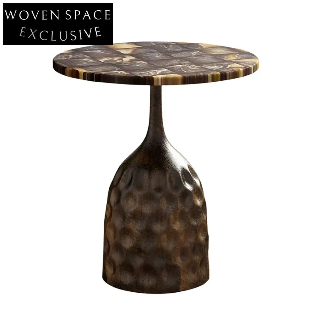 Modern Round Natural Marble Coffee Table with Metal Base for Living Room