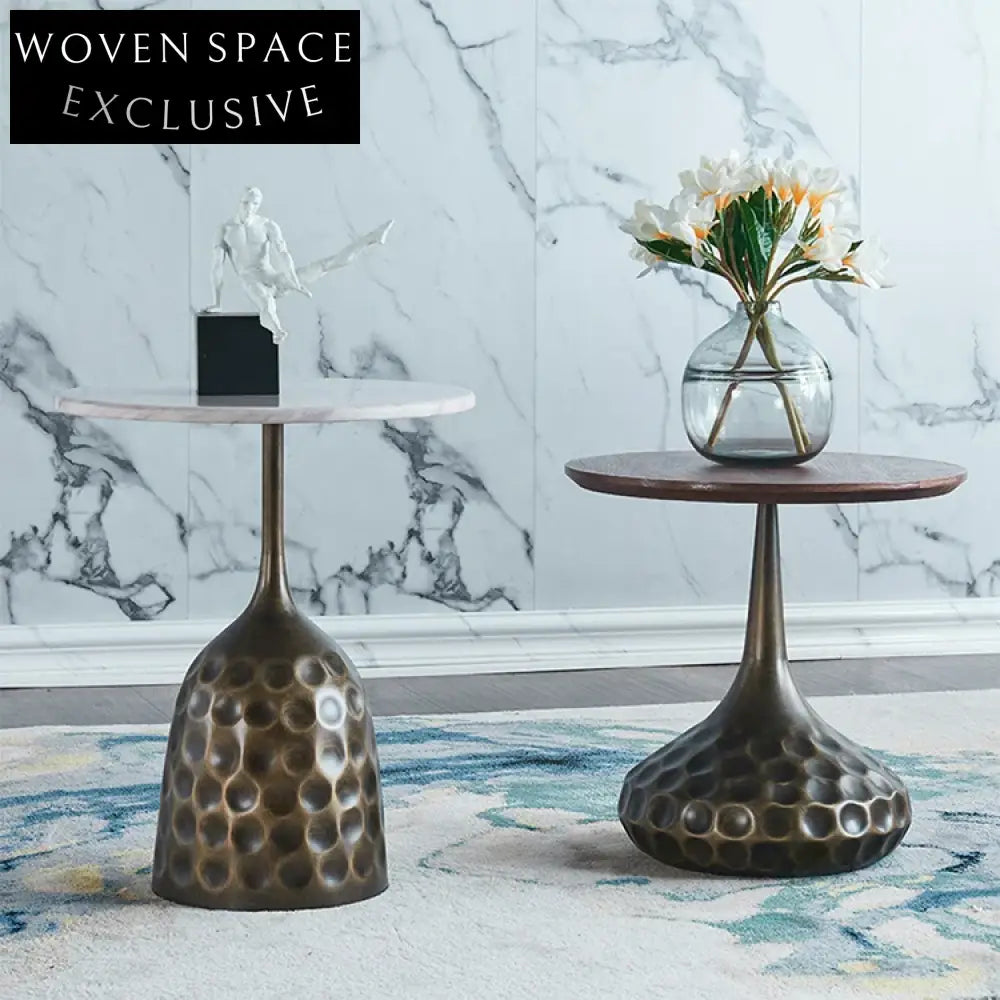 Modern Round Natural Marble Coffee Table with Metal Base for Living Room